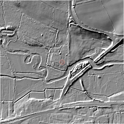 Shaded relief map of the ground around BH206HQ, computed from Environment Agency LiDAR. The ground here sits at about 14 m above sea level and falls 14 m across the surrounding 800 m. Surface water reaching this point runs off ground lying to the north-north-west, 1.6 m higher.