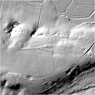 Shaded relief map of the ground around BH207NH, computed from Environment Agency LiDAR. The ground here sits at about 51 m above sea level and falls 38 m across the surrounding 800 m. Surface water reaching this point runs off ground lying to the south-south-west, 8.2 m higher.