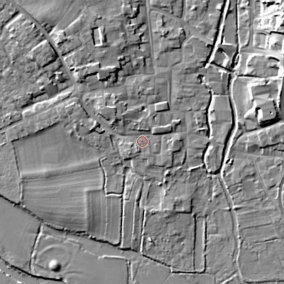 Shaded relief map of the ground around BH211DY, computed from Environment Agency LiDAR. The ground here sits at about 20 m above sea level and falls 14 m across the surrounding 800 m. Surface water reaching this point runs off ground lying to the south-south-west, 0.9 m higher.