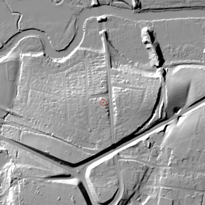 Shaded relief map of the ground around BH211QQ, computed from Environment Agency LiDAR. The ground here sits at about 31 m above sea level and falls 30 m across the surrounding 800 m. Surface water reaching this point runs off ground lying to the south, 2.8 m higher.
