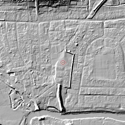 Shaded relief map of the ground around BH211WU, computed from Environment Agency LiDAR. The ground here sits at about 19 m above sea level and falls 11 m across the surrounding 800 m. Surface water reaching this point runs off ground lying to the north-north-east, 0.6 m higher.