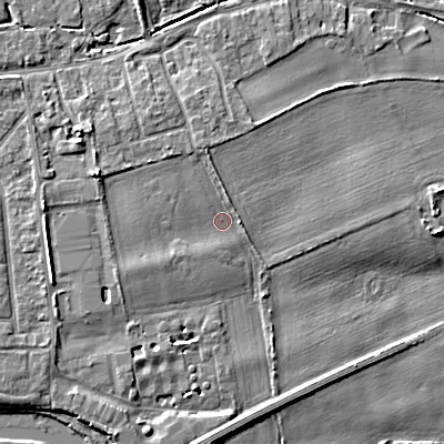 Shaded relief map of the ground around BH212FT, computed from Environment Agency LiDAR. The ground here sits at about 18 m above sea level and falls 6 m across the surrounding 800 m. Surface water reaching this point runs off ground lying to the west-north-west, 2.0 m higher.