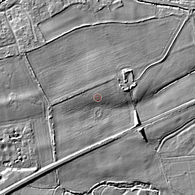 Shaded relief map of the ground around BH212GH, computed from Environment Agency LiDAR. The ground here sits at about 18 m above sea level and falls 8 m across the surrounding 800 m. Surface water reaching this point runs off ground lying to the north-north-east, 0.9 m higher.