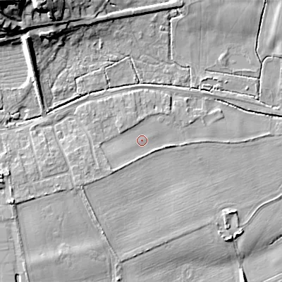 Shaded relief map of the ground around BH212GL, computed from Environment Agency LiDAR. The ground here sits at about 18 m above sea level and falls 22 m across the surrounding 800 m. Surface water reaching this point runs off ground lying to the south-west, 1.8 m higher.