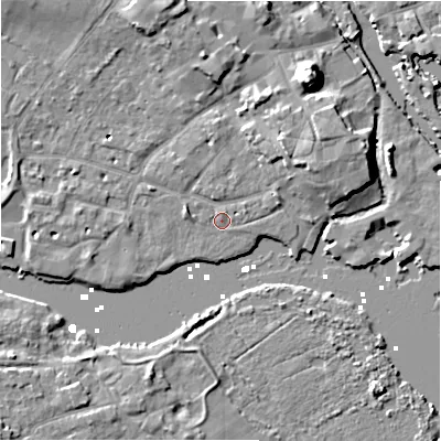 Shaded relief map of the ground around BH231BZ, computed from Environment Agency LiDAR. The ground here sits at about 2 m above sea level and falls 12 m across the surrounding 800 m. Surface water reaching this point runs off ground lying to the north-east, 5.9 m higher.