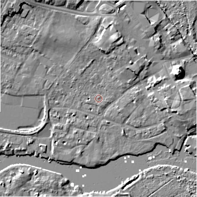 Shaded relief map of the ground around BH231HZ, computed from Environment Agency LiDAR. The ground here sits at about 2 m above sea level and falls 12 m across the surrounding 800 m. Surface water reaching this point runs off ground lying to the south-south-east, 0.8 m higher.
