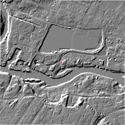 Shaded relief map of the ground around BH231JJ, computed from Environment Agency LiDAR. The ground here sits at about 2 m above sea level and falls 10 m across the surrounding 800 m. Surface water reaching this point runs off ground lying to the east, 1.7 m higher.