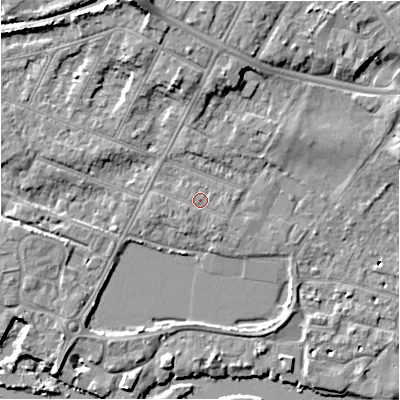 Shaded relief map of the ground around BH231JQ, computed from Environment Agency LiDAR. The ground here sits at about 3 m above sea level and falls 11 m across the surrounding 800 m. Surface water reaching this point runs off ground lying to the south-west, 0.8 m higher.