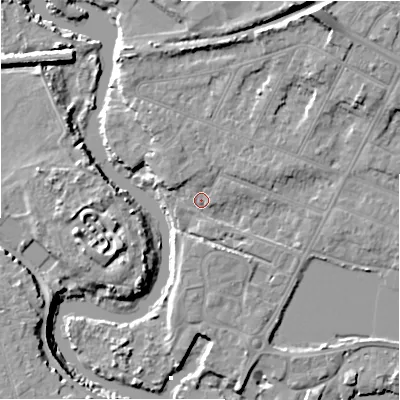 Shaded relief map of the ground around BH231JU, computed from Environment Agency LiDAR. The ground here sits at about 3 m above sea level and falls 11 m across the surrounding 800 m. Surface water reaching this point runs off ground lying to the north-north-east, 8.9 m higher.