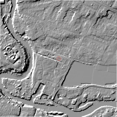 Shaded relief map of the ground around BH231JX, computed from Environment Agency LiDAR. The ground here sits at about 3 m above sea level and falls 10 m across the surrounding 800 m. Surface water reaching this point runs off ground lying to the north-north-east, 5.0 m higher.