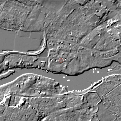 Shaded relief map of the ground around BH231NX, computed from Environment Agency LiDAR. The ground here sits at about 2 m above sea level and falls 10 m across the surrounding 800 m. Surface water reaching this point runs off ground lying to the south-east, 1.4 m higher.