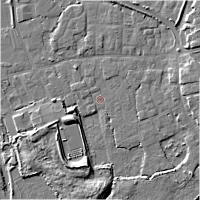 Shaded relief map of the ground around BH231PG, computed from Environment Agency LiDAR. The ground here sits at about 2 m above sea level and falls 9 m across the surrounding 800 m. Surface water reaching this point runs off ground lying to the south-south-west, 7.6 m higher.