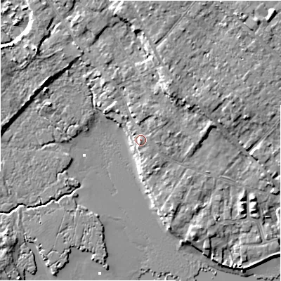 Shaded relief map of the ground around BH233NE, computed from Environment Agency LiDAR. The ground here sits at about 3 m above sea level and falls 10 m across the surrounding 800 m. Surface water reaching this point runs off ground lying to the north-east, 0.7 m higher.