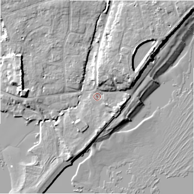 Shaded relief map of the ground around BH234AG, computed from Environment Agency LiDAR. The ground here sits at about 3 m above sea level and falls 10 m across the surrounding 800 m. Surface water reaching this point runs off ground lying to the north-east, 5.1 m higher.