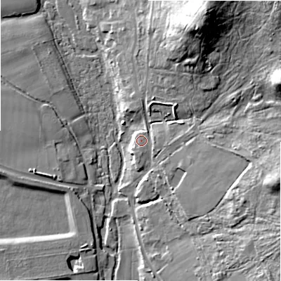 Shaded relief map of the ground around BH236AJ, computed from Environment Agency LiDAR. The ground here sits at about 11 m above sea level and falls 31 m across the surrounding 800 m. Surface water reaching this point runs off ground lying to the south-south-east, 1.4 m higher.