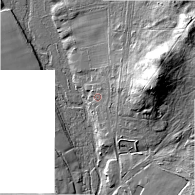 Shaded relief map of the ground around BH236AL, computed from Environment Agency LiDAR. The ground here sits at about 11 m above sea level and falls 30 m across the surrounding 800 m. Surface water reaching this point runs off ground lying to the east-north-east, 9.4 m higher.