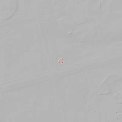 Shaded relief map of the ground around BH236DE, computed from Environment Agency LiDAR. The ground here sits at about 10 m above sea level and falls 2 m across the surrounding 800 m. Surface water reaching this point runs off ground lying to the south-west, 0.7 m higher.
