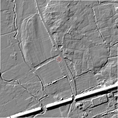 Shaded relief map of the ground around BH237LG, computed from Environment Agency LiDAR. The ground here sits at about 2 m above sea level and falls 11 m across the surrounding 800 m. Surface water reaching this point runs off ground lying to the north-north-east, 0.7 m higher.
