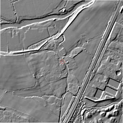 Shaded relief map of the ground around BH80EE, computed from Environment Agency LiDAR. The ground here sits at about 5 m above sea level and falls 7 m across the surrounding 800 m. Surface water reaching this point runs off ground lying to the north-north-east, 0.8 m higher.
