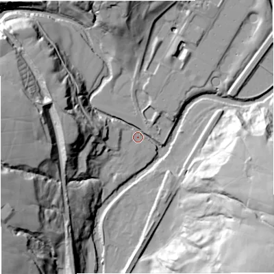 Shaded relief map of the ground around BL00QG, computed from Environment Agency LiDAR. The ground here sits at about 143 m above sea level and falls 54 m across the surrounding 800 m. Surface water reaching this point runs off ground lying to the west-north-west, 32.4 m higher.