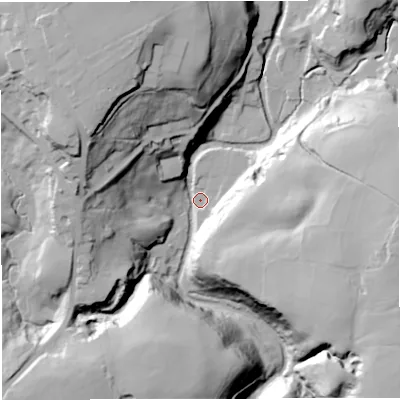 Shaded relief map of the ground around BL70EE, computed from Environment Agency LiDAR. The ground here sits at about 138 m above sea level and falls 52 m across the surrounding 800 m. Surface water reaching this point runs off ground lying to the north-north-west, 48.5 m higher.