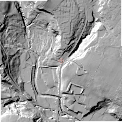 Shaded relief map of the ground around BL79EP, computed from Environment Agency LiDAR. The ground here sits at about 139 m above sea level and falls 51 m across the surrounding 800 m. Surface water reaching this point runs off ground lying to the north-north-west, 34.2 m higher.