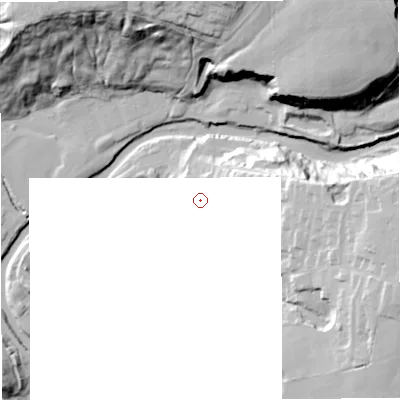 Shaded relief map of the ground around BL95PX, computed from Environment Agency LiDAR. and falls 50 m across the surrounding 800 m.