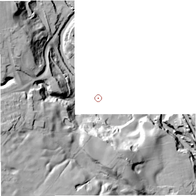 Shaded relief map of the ground around BL95QH, computed from Environment Agency LiDAR. and falls 41 m across the surrounding 800 m.