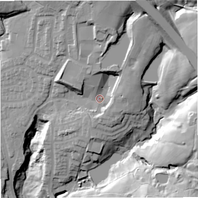 Shaded relief map of the ground around BL96GN, computed from Environment Agency LiDAR. The ground here sits at about 139 m above sea level and falls 58 m across the surrounding 800 m. Surface water reaching this point runs off ground lying to the north-north-east, 20.8 m higher.