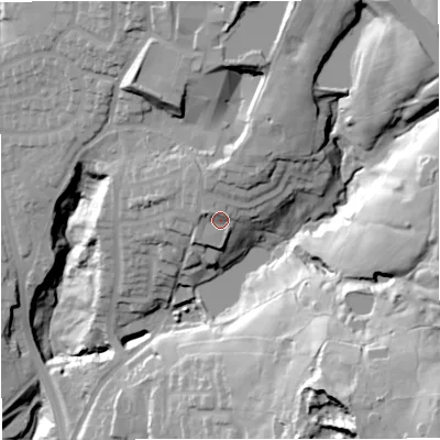 Shaded relief map of the ground around BL96RB, computed from Environment Agency LiDAR. The ground here sits at about 138 m above sea level and falls 71 m across the surrounding 800 m. Surface water reaching this point runs off ground lying to the west-north-west, 3.5 m higher.