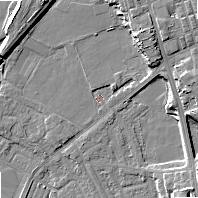 Shaded relief map of the ground around BL99LA, computed from Environment Agency LiDAR. The ground here sits at about 72 m above sea level and falls 15 m across the surrounding 800 m. Surface water reaching this point runs off ground lying to the north-east, 11.9 m higher.