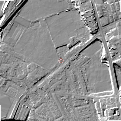 Shaded relief map of the ground around BL99LB, computed from Environment Agency LiDAR. The ground here sits at about 72 m above sea level and falls 18 m across the surrounding 800 m. Surface water reaching this point runs off ground lying to the north-north-east, 11.9 m higher.