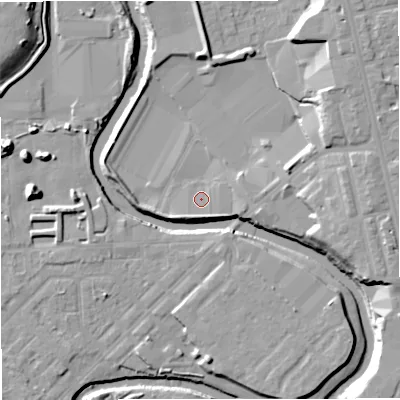 Shaded relief map of the ground around BL99QL, computed from Environment Agency LiDAR. The ground here sits at about 67 m above sea level and falls 16 m across the surrounding 800 m. Surface water reaching this point runs off ground lying to the north-east, 11.1 m higher.
