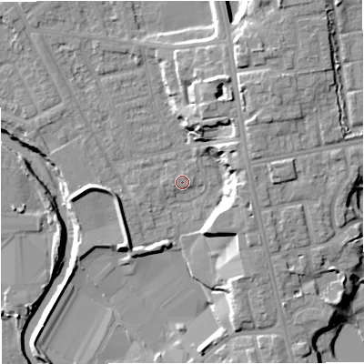 Shaded relief map of the ground around BL99SG, computed from Environment Agency LiDAR. The ground here sits at about 70 m above sea level and falls 16 m across the surrounding 800 m. Surface water reaching this point runs off ground lying to the west-south-west, 1.7 m higher.