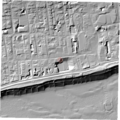 Shaded relief map of the ground around BN113BN, computed from Environment Agency LiDAR. The ground here sits at about 5 m above sea level and falls 13 m across the surrounding 800 m. Surface water reaching this point runs off ground lying to the south-west, 3.0 m higher.