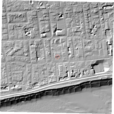 Shaded relief map of the ground around BN113GB, computed from Environment Agency LiDAR. The ground here sits at about 5 m above sea level and falls 13 m across the surrounding 800 m. Surface water reaching this point runs off ground lying to the north-north-west, 7.7 m higher.