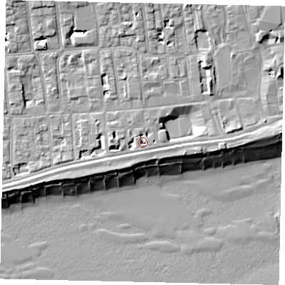 Shaded relief map of the ground around BN113QB, computed from Environment Agency LiDAR. The ground here sits at about 4 m above sea level and falls 12 m across the surrounding 800 m. Surface water reaching this point runs off ground lying to the north-north-west, 2.0 m higher.