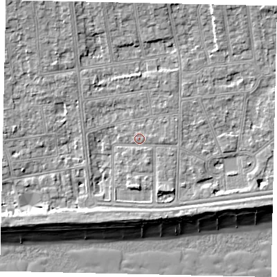 Shaded relief map of the ground around BN115EP, computed from Environment Agency LiDAR. The ground here sits at about 5 m above sea level and falls 10 m across the surrounding 800 m. Surface water reaching this point runs off ground lying to the north-east, 0.9 m higher.