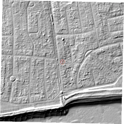 Shaded relief map of the ground around BN124PY, computed from Environment Agency LiDAR. The ground here sits at about 5 m above sea level and falls 10 m across the surrounding 800 m. Surface water reaching this point runs off ground lying to the north-west, 3.0 m higher.