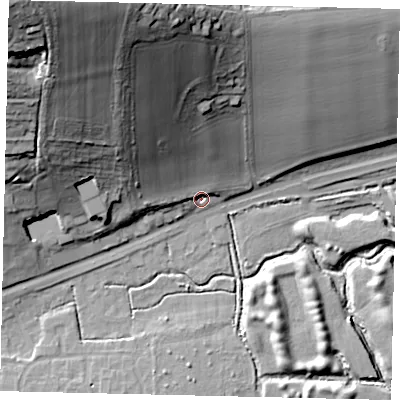 Shaded relief map of the ground around BN150FA, computed from Environment Agency LiDAR. The ground here sits at about 3 m above sea level and falls 54 m across the surrounding 800 m. Surface water reaching this point runs off ground lying to the north-north-west, 48.4 m higher.