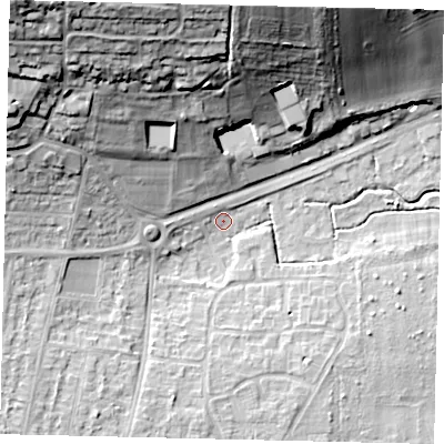 Shaded relief map of the ground around BN150QT, computed from Environment Agency LiDAR. The ground here sits at about 3 m above sea level and falls 35 m across the surrounding 800 m. Surface water reaching this point runs off ground lying to the north-west, 33.7 m higher.
