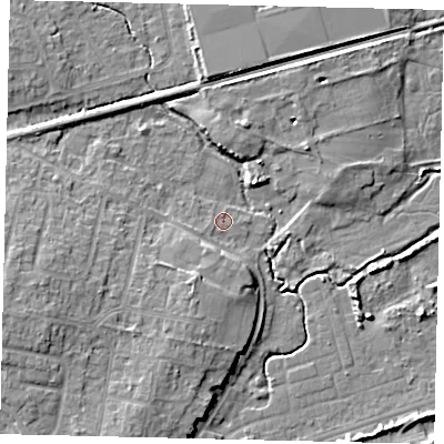 Shaded relief map of the ground around BN158DP, computed from Environment Agency LiDAR. The ground here sits at about 2 m above sea level and falls 8 m across the surrounding 800 m. Surface water reaching this point runs off ground lying to the south-south-west, 3.2 m higher.
