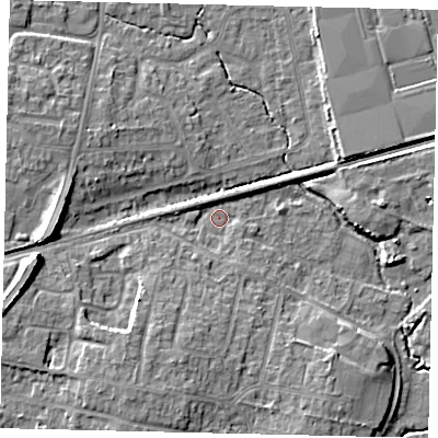 Shaded relief map of the ground around BN158DS, computed from Environment Agency LiDAR. The ground here sits at about 3 m above sea level and falls 11 m across the surrounding 800 m. Surface water reaching this point runs off ground lying to the west-south-west, 9.0 m higher.