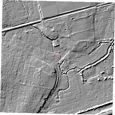 Shaded relief map of the ground around BN158GA, computed from Environment Agency LiDAR. The ground here sits at about 2 m above sea level and falls 8 m across the surrounding 800 m. Surface water reaching this point runs off ground lying to the south-west, 4.6 m higher.