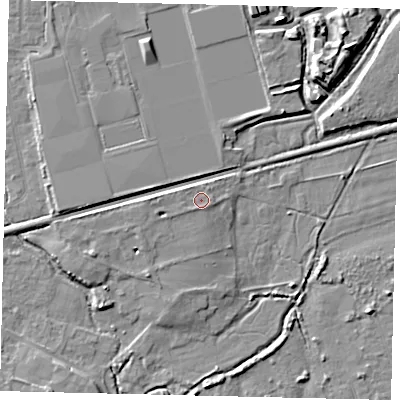 Shaded relief map of the ground around BN158JQ, computed from Environment Agency LiDAR. The ground here sits at about 4 m above sea level and falls 8 m across the surrounding 800 m. Surface water reaching this point runs off ground lying to the west, 2.0 m higher.