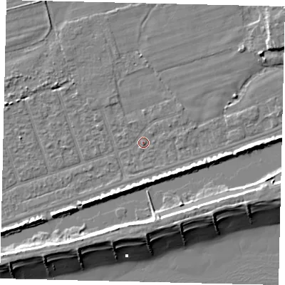 Shaded relief map of the ground around BN158JY, computed from Environment Agency LiDAR. The ground here sits at about 2 m above sea level and falls 10 m across the surrounding 800 m. Surface water reaching this point runs off ground lying to the east-north-east, 0.9 m higher.