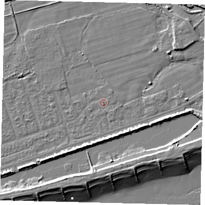Shaded relief map of the ground around BN158JZ, computed from Environment Agency LiDAR. The ground here sits at about 2 m above sea level and falls 9 m across the surrounding 800 m. Surface water reaching this point runs off ground lying to the south, 0.7 m higher.
