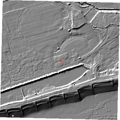 Shaded relief map of the ground around BN158LE, computed from Environment Agency LiDAR. The ground here sits at about 3 m above sea level and falls 10 m across the surrounding 800 m. Surface water reaching this point runs off ground lying to the west-north-west, 0.7 m higher.