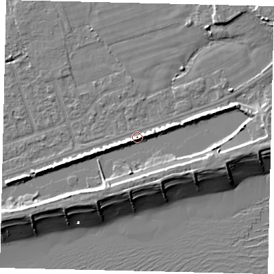 Shaded relief map of the ground around BN158LJ, computed from Environment Agency LiDAR. The ground here sits at about 3 m above sea level and falls 10 m across the surrounding 800 m. Surface water reaching this point runs off ground lying to the south-south-east, 4.9 m higher.