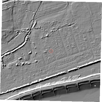 Shaded relief map of the ground around BN158NE, computed from Environment Agency LiDAR. The ground here sits at about 2 m above sea level and falls 9 m across the surrounding 800 m. Surface water reaching this point runs off ground lying to the north-north-west, 2.4 m higher.